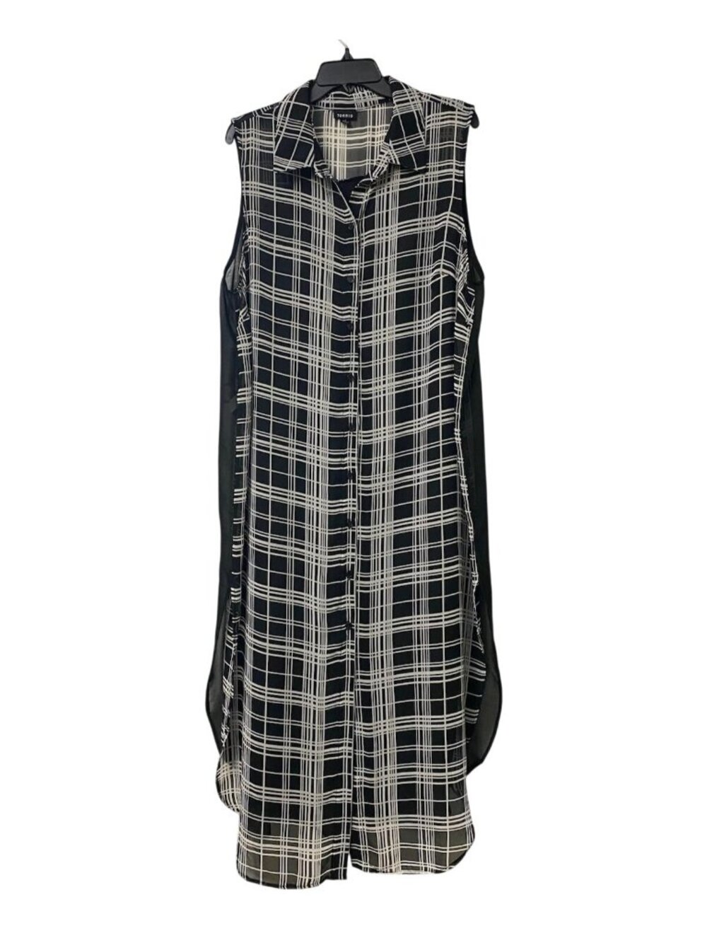 Torrid Plaid Sleeveless Button-Front High-Low Shirt Dresses Size 2 Black White
